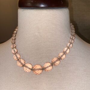 Vintage pink faceted crystal beaded 16 inch graduated necklace